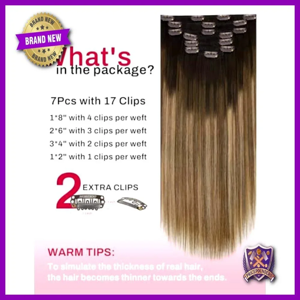 Real Human Hair Clip-In Extensions 18 Inch 7 Piece Set 120g Volume